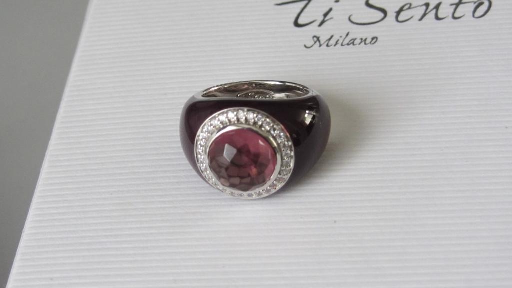 Ti Sento ring bordeauxrood/paars, maat 16, Ophalen, Overige materialen, Overige kleuren, Nieuw