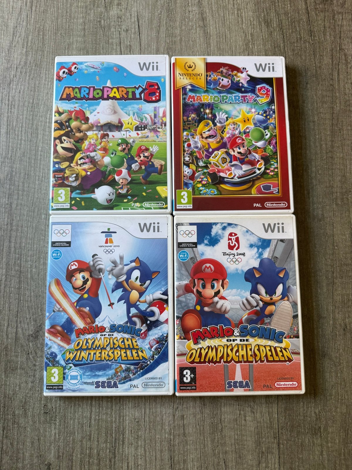 Wii games: Mario Party 8, Mario Party 9, Mario & Sonic, Spelcomputers en Games, Ophalen of Verzenden, Gebruikt, Zonder controller