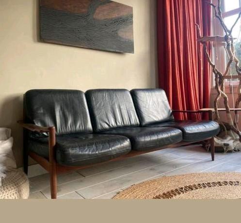 Deens design bank vintage De Ster Gelderland retro teak 60, Gebruikt, Vintage, Driepersoons, Ophalen of Verzenden
