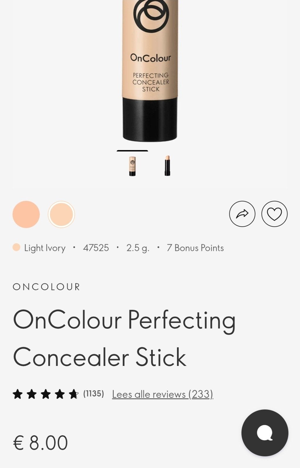OnColour Perfecting Concealer Stick - Light Ivory, Ophalen of Verzenden, Nieuw, Gehele gezicht
