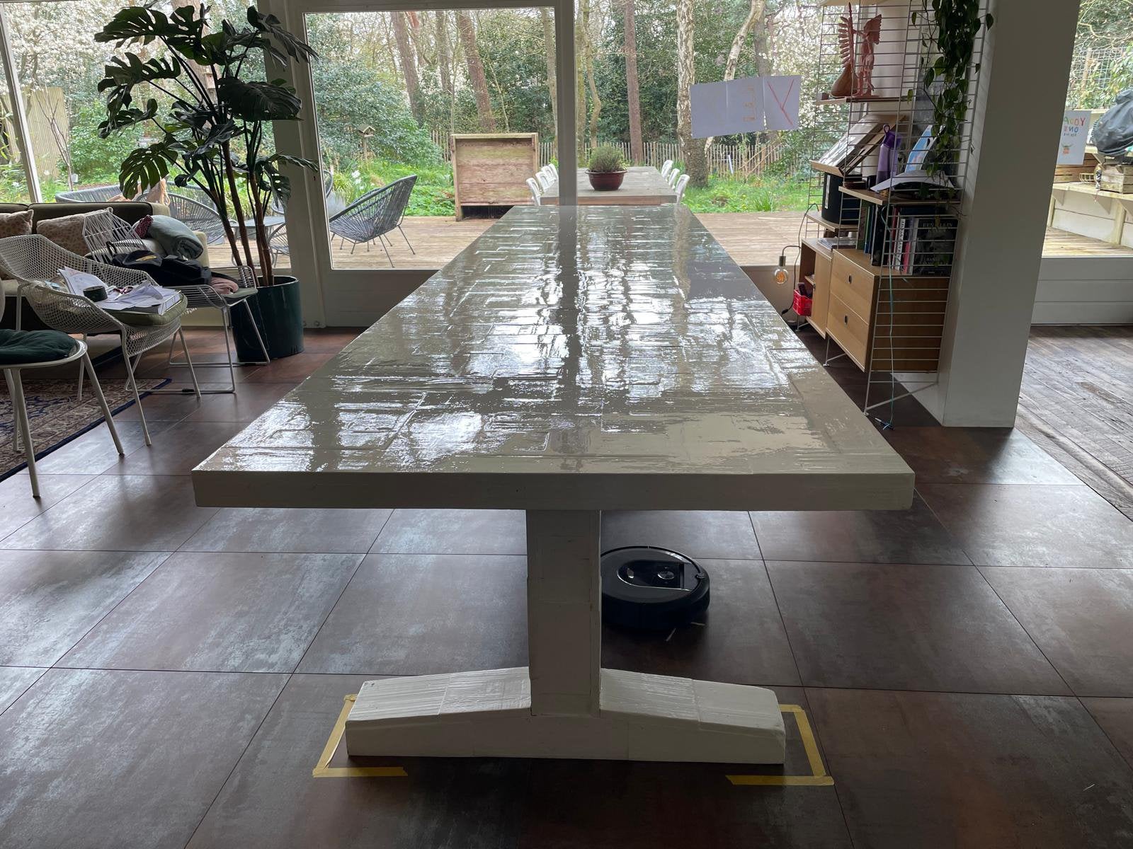 Sloophouten eettafel 400cm x 100cm, Ophalen, Overige materialen, 100 tot 150 cm, Design