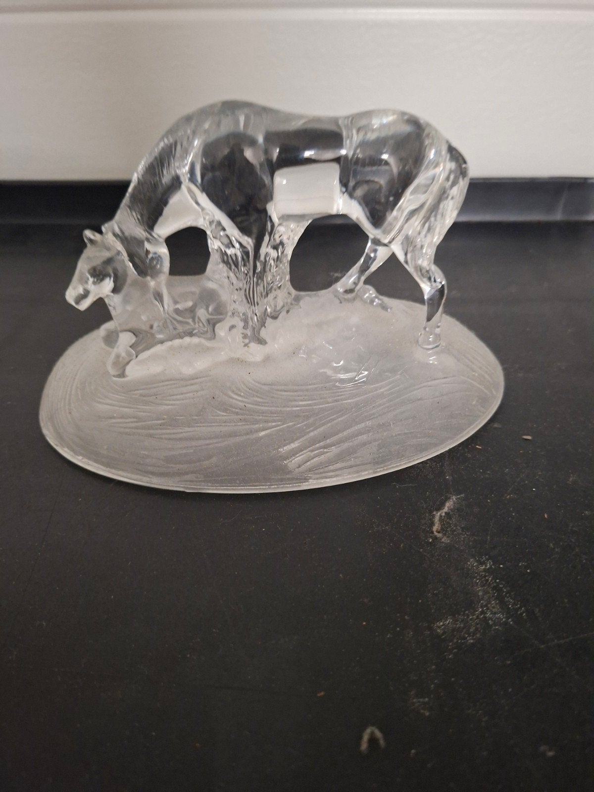 Glazen paard met veulen - 15x10cm, Ophalen of Verzenden, Zo goed als nieuw, Wit, Glas