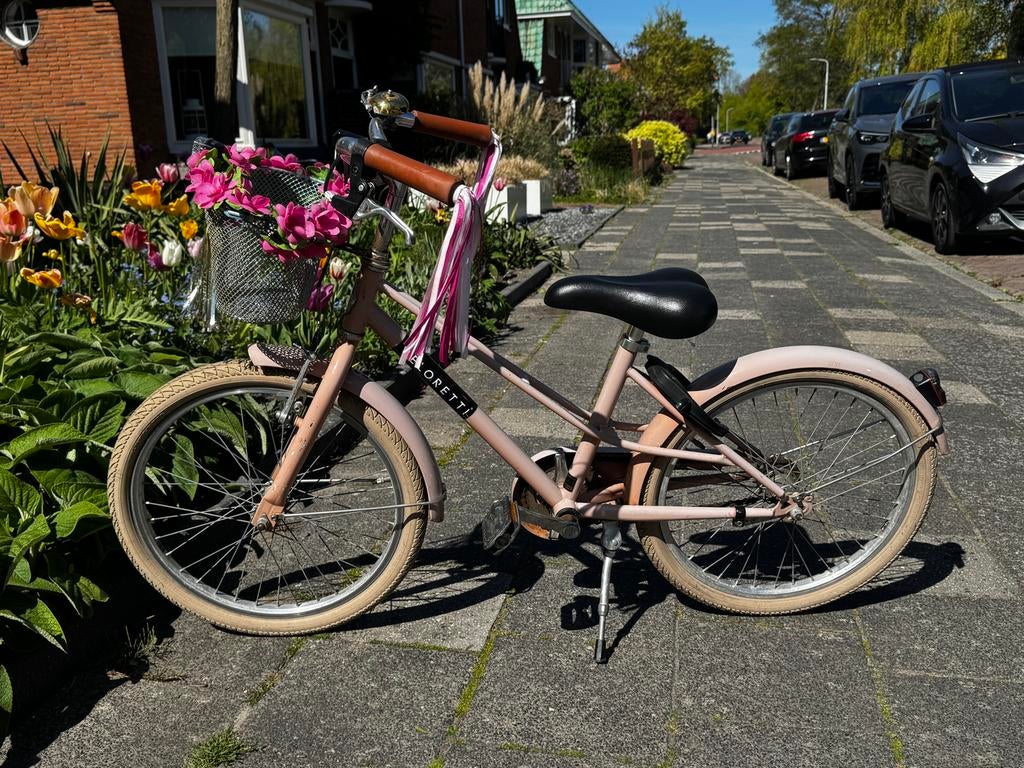 Veloretti Junior kinderfiets - Roze met mandje, Fietsen en Brommers, Fietsen | Kinderfietsjes, Gebruikt, 16 tot 20 inch, Terugtraprem