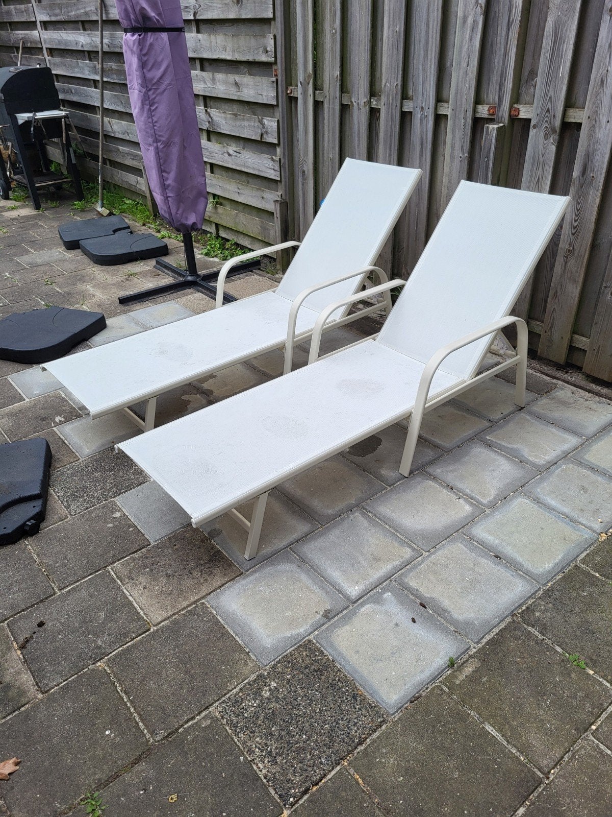 2x Ligbedden zonder kussens, Tuin en Terras, Ophalen, Gebruikt, Aluminium, Verstelbaar
