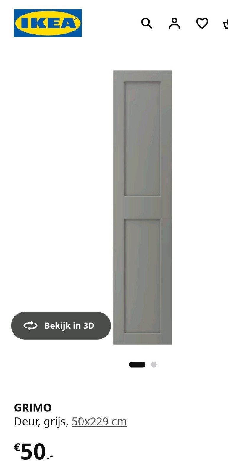 Ikea Pax kastdeur Grimo Grijs 50 x 229, Ophalen, Minder dan 80 cm, 215 cm of meer, Binnendeur