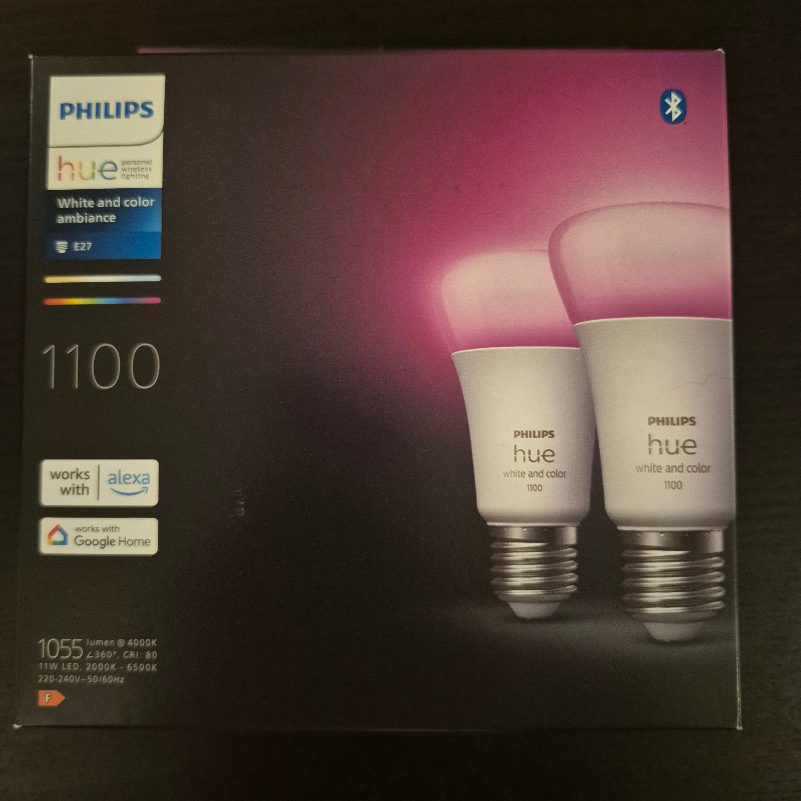 Philips Hue White and Color Ambiance E27 LED Lampen (2-pack), Led-lamp, 60 watt of meer, Nieuw, Bluetooth