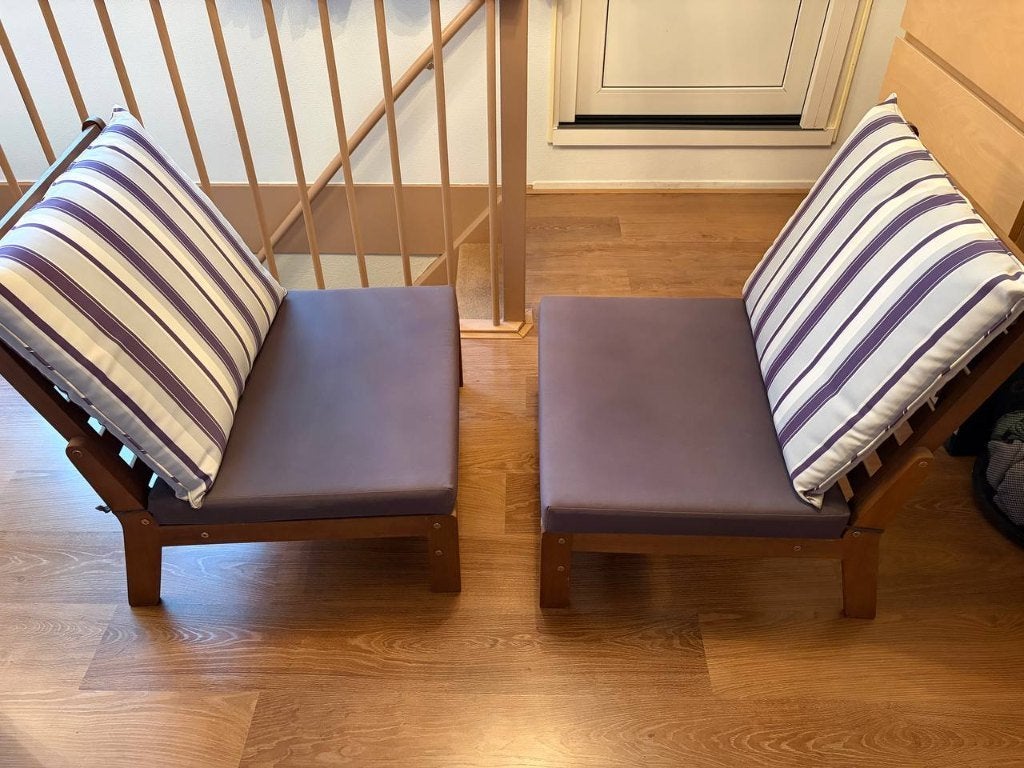 2x stoel met kussens - IKEA, Tuin en Terras, Ophalen, Zo goed als nieuw, Hout