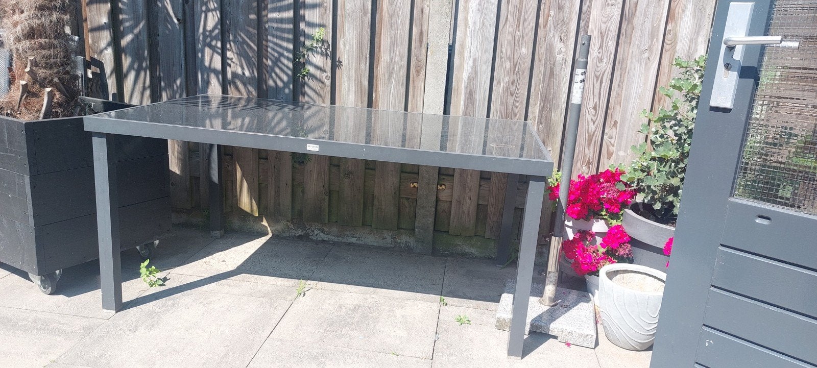 Avanti Tuintafel met Glazen Blad en 4 Verstelbare Stoelen, Ophalen, Gebruikt, Aluminium, 4 zitplaatsen