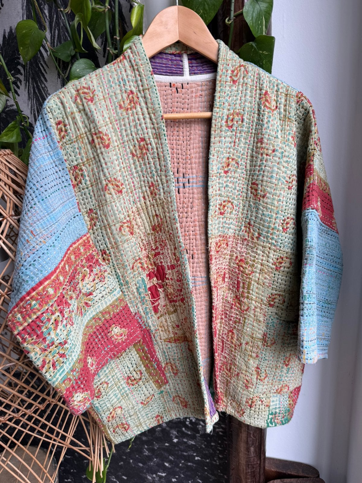By-bar antic Kantha jasje kimono universele maat, Maat 38/40 (M), Zo goed als nieuw, Jasje, Meerkleurig
