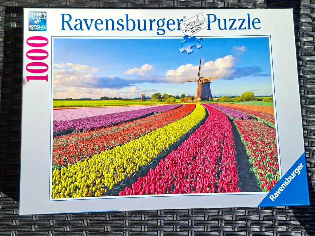 Ravensburger Legpuzzel Tulpenveld Molen 1000 stukjes, Hobby en Vrije tijd, Ophalen of Verzenden, 500 t/m 1500 stukjes, Zo goed als nieuw