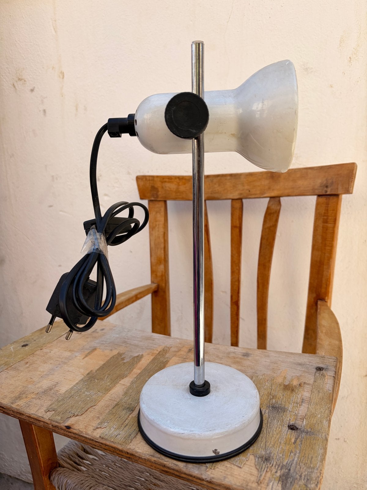 Vintage space age bureaulamp / tafellamp - wit met chroom, Ophalen of Verzenden