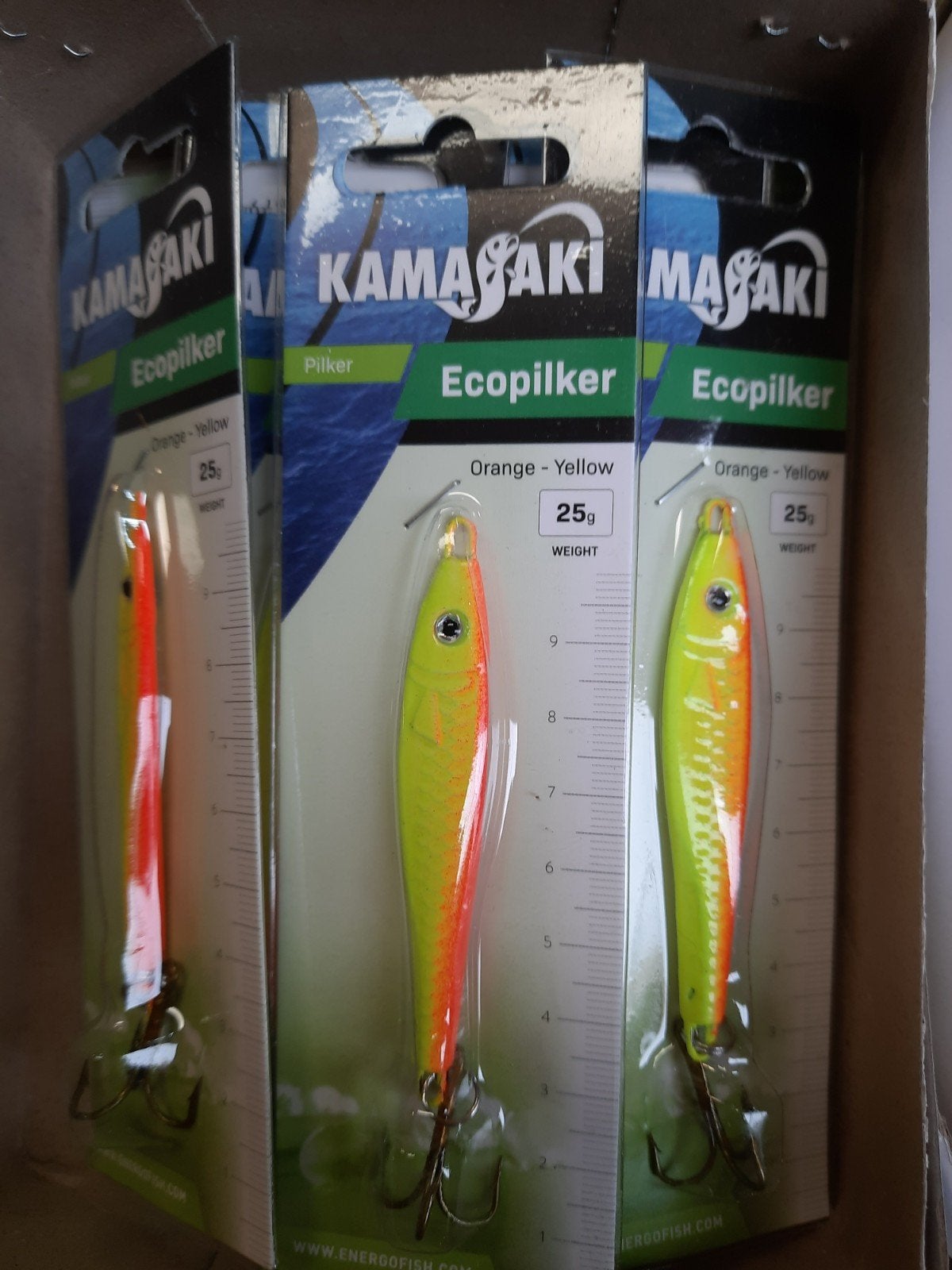 partij van 50 fluor oranje/gele pilkers 25gram, Info@kamasaki.com, Overige typen, Nieuw, Ophalen of Verzenden