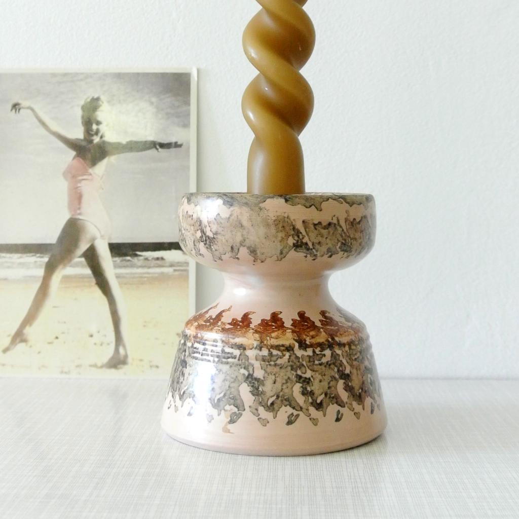 vintage Deens keramiek KANDELAAR roze Mid Century HK-Living, Huis en Inrichting, Woonaccessoires | Kandelaars en Kaarsen, Gebruikt