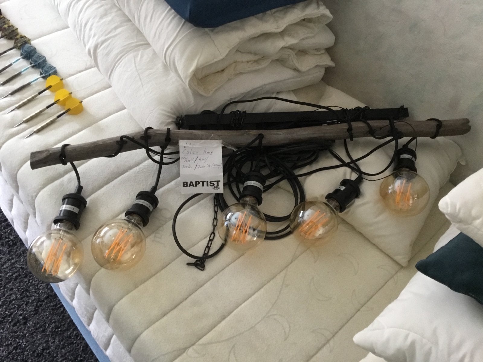 Unieke Calex lampen aan houten balk - Warm Wit, Ophalen, Zo goed als nieuw, Hout, Minder dan 50 cm