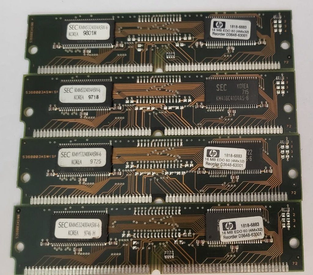 4x HP Partnumer 1818-6683 vintage 16MB 72-pin FPM / EDO SIMM, Computers en Software, Ophalen of Verzenden, Overige soorten, Desktop