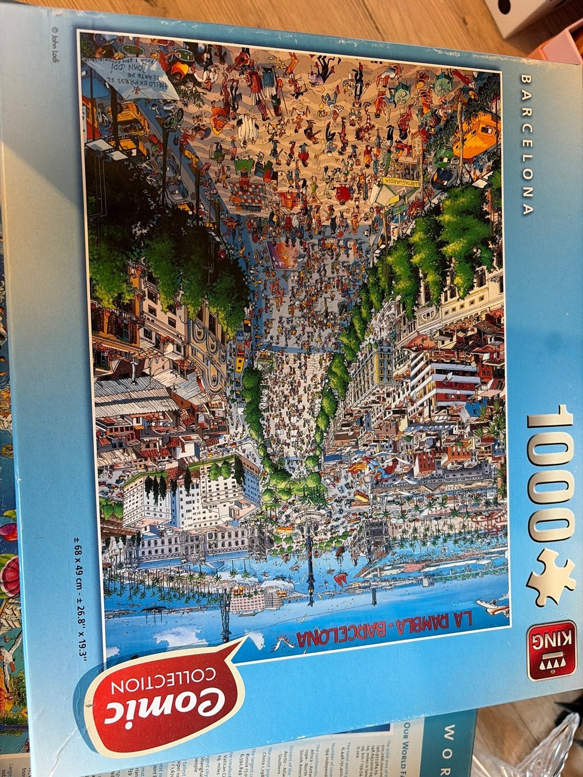 3 King Puzzels 1000 stukjes: Barcelona, Crazy World, Gym, Ophalen, 500 t/m 1500 stukjes, Gebruikt, Legpuzzel