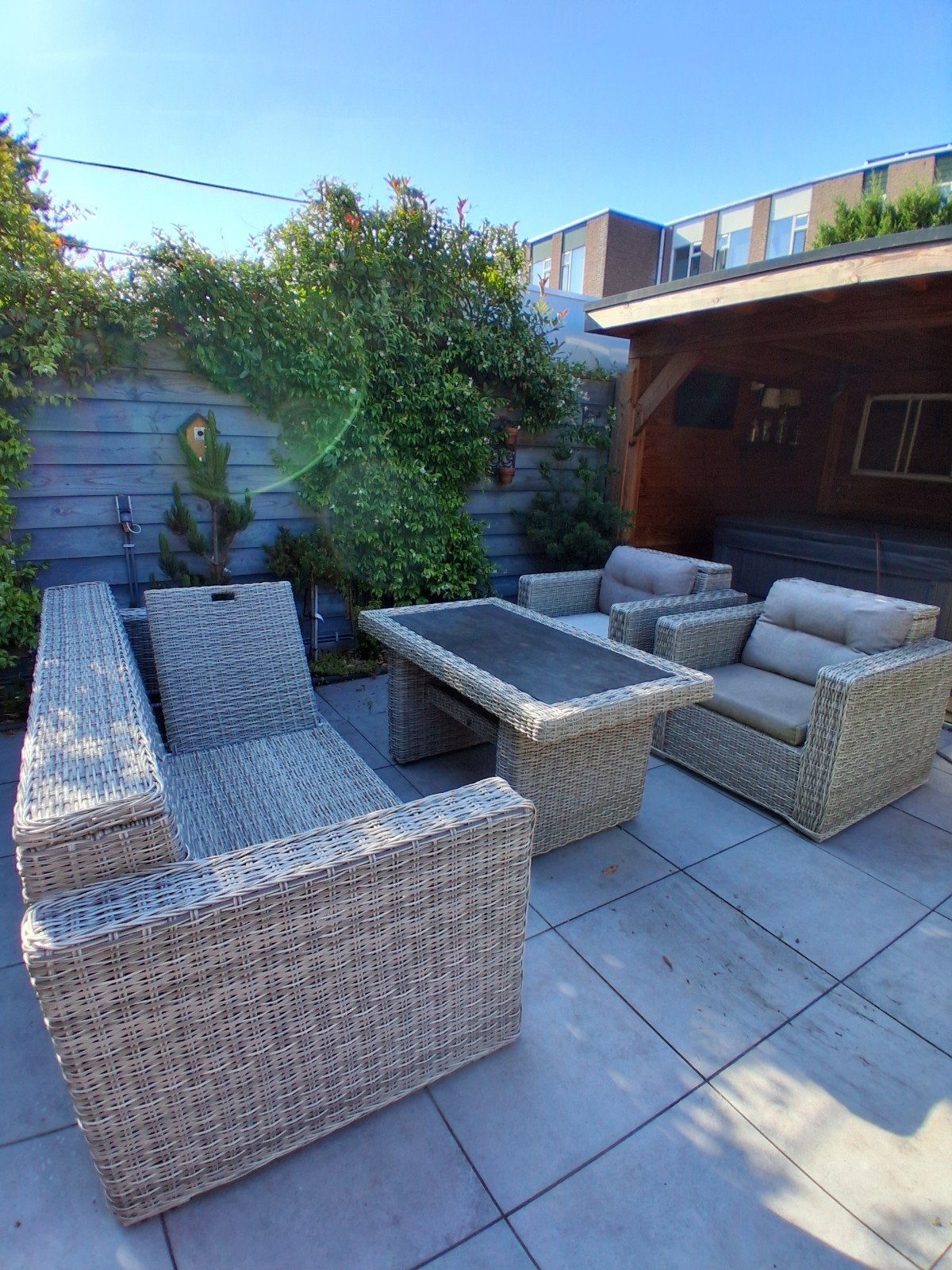 Wicker Loungeset met Tafel en Stoelen, Ophalen, Gebruikt, Wicker, Bank