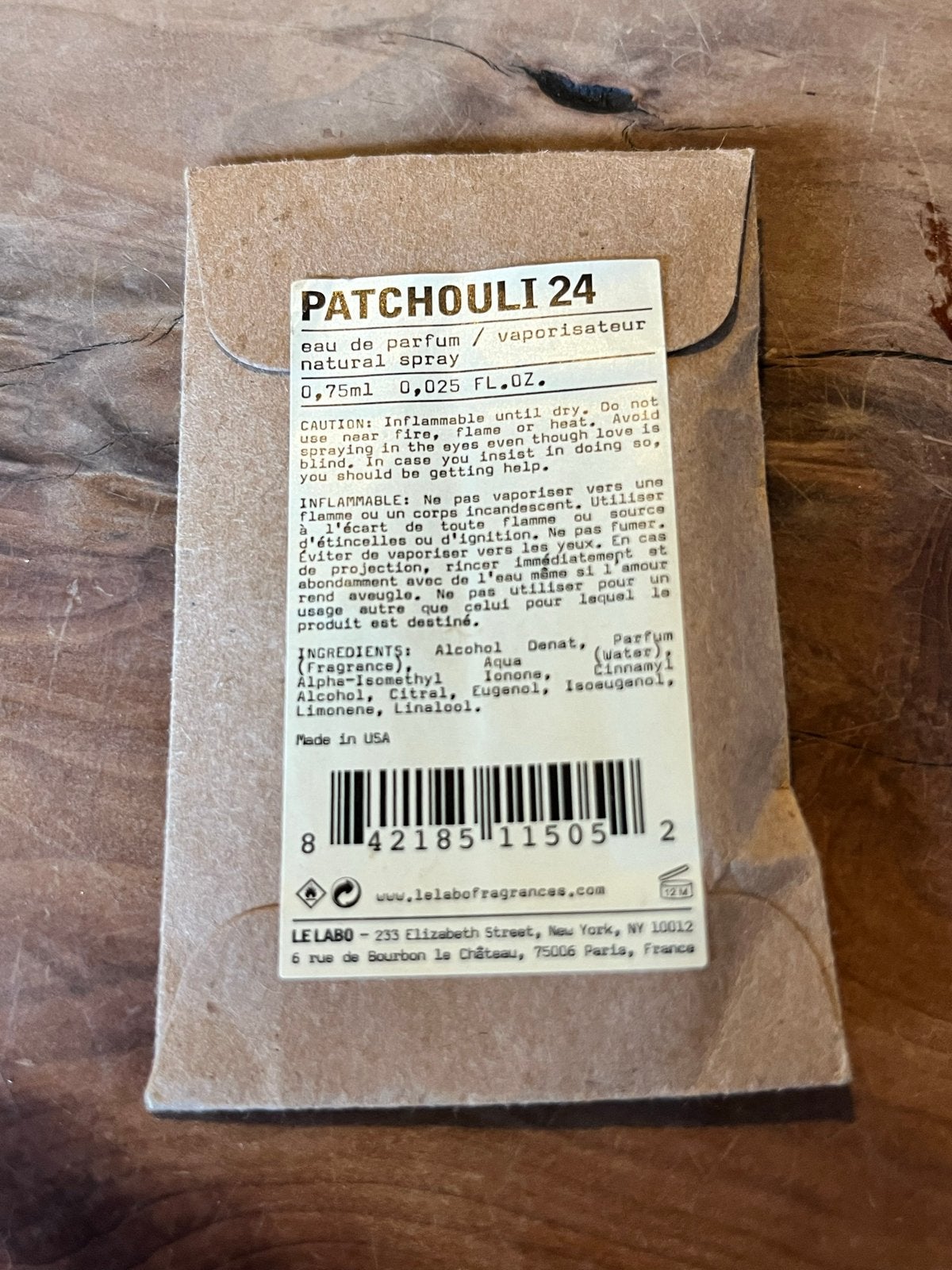 Le Labo Patchouli 24 Eau de Parfum - 0,75ml Sample, Ophalen of Verzenden, Nieuw