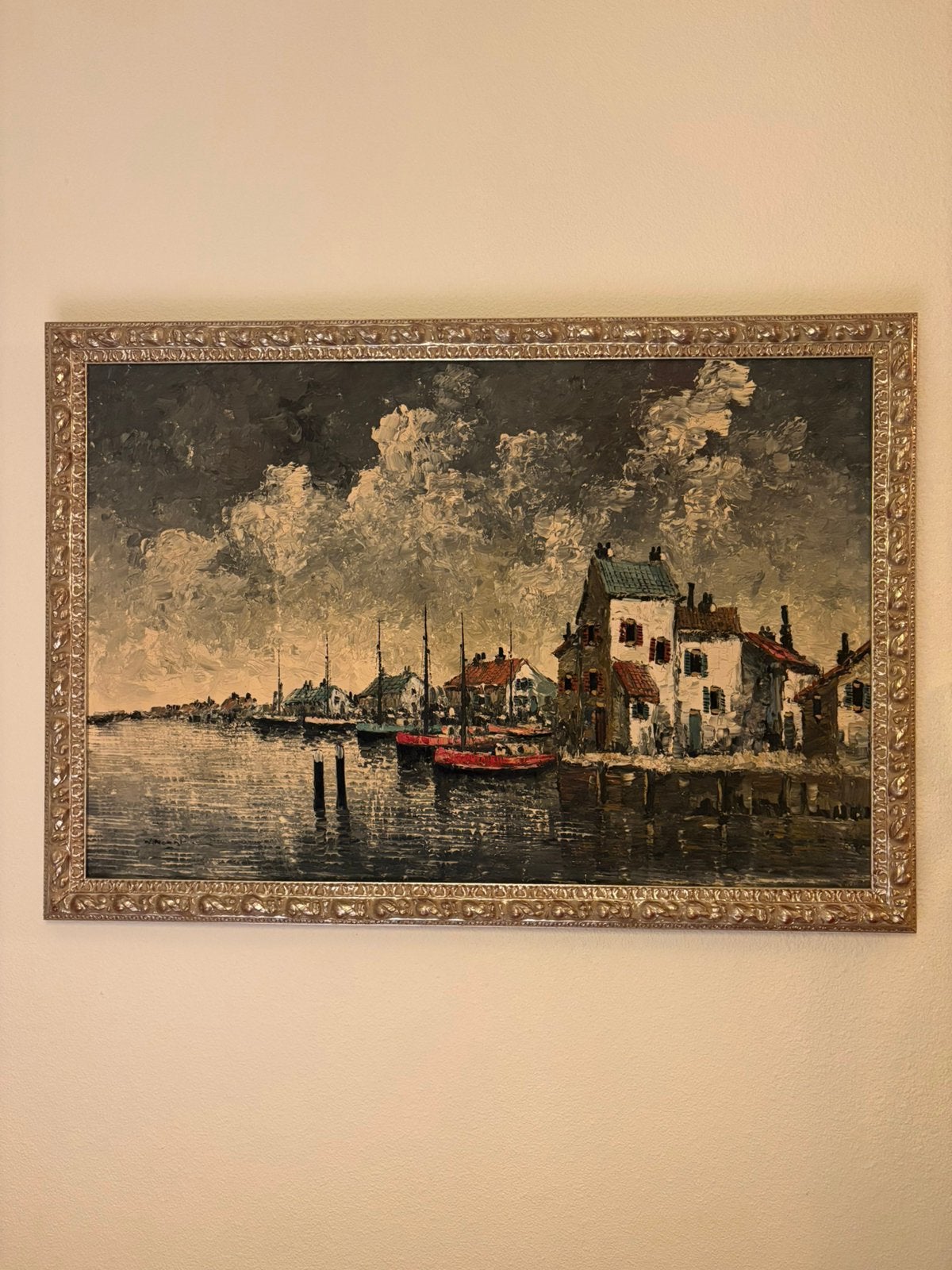 Arie-Kees van Noort - Hollands havengezicht (1914-2003), Antiek en Kunst, Kunst | Schilderijen | Klassiek, Maritiem / water, Doek