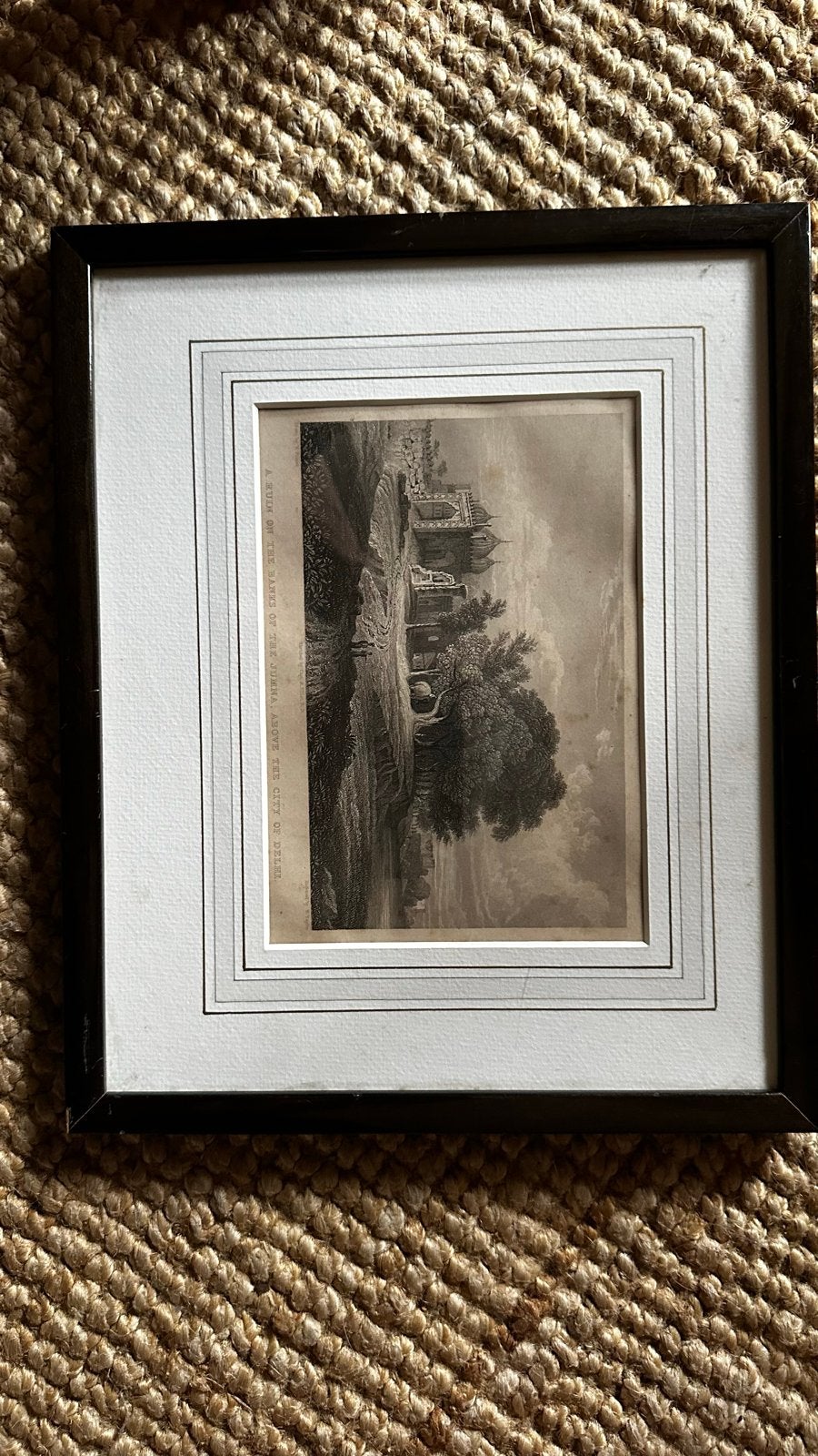 Antieke Gravure: Ruïne aan de oevers van de Jumna, Delhi, Antiek en Kunst, Ingelijst, 1800 - 1899, 27 cm, Ophalen of Verzenden