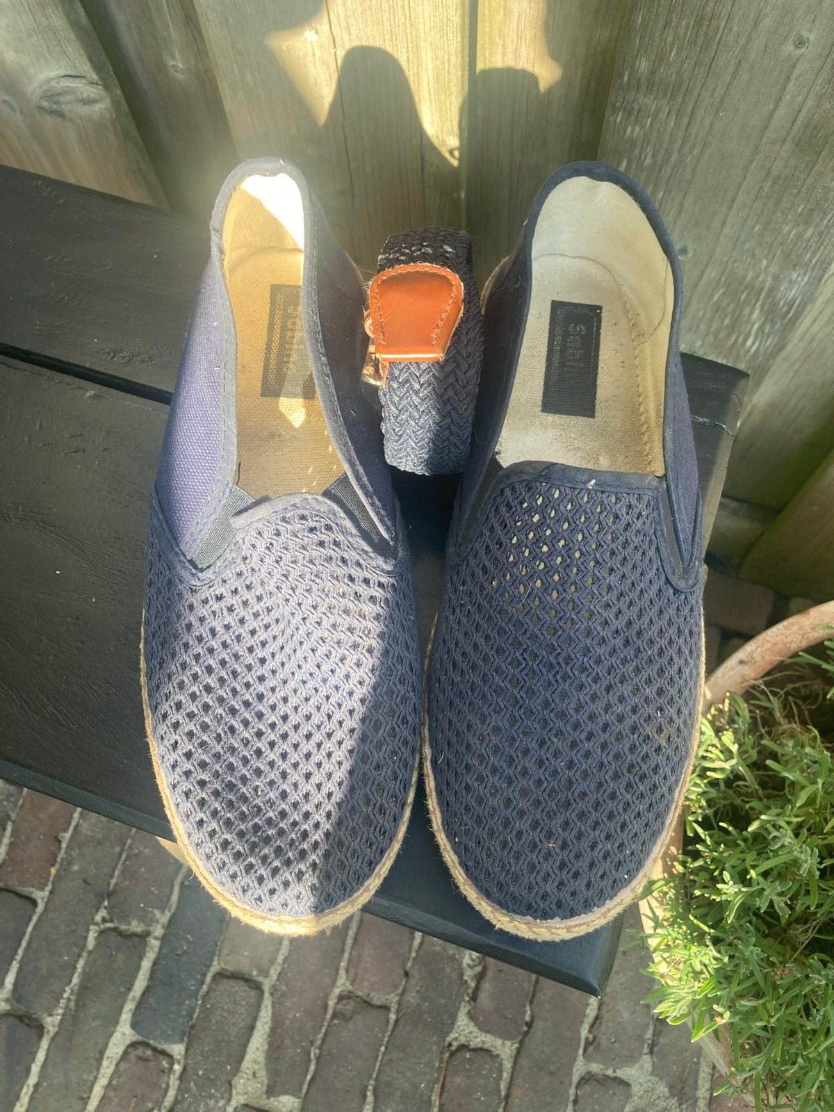 Blauwe instappers maat 43 met bijpassende riem, Loafers, Blauw, Ophalen of Verzenden, Zo goed als nieuw