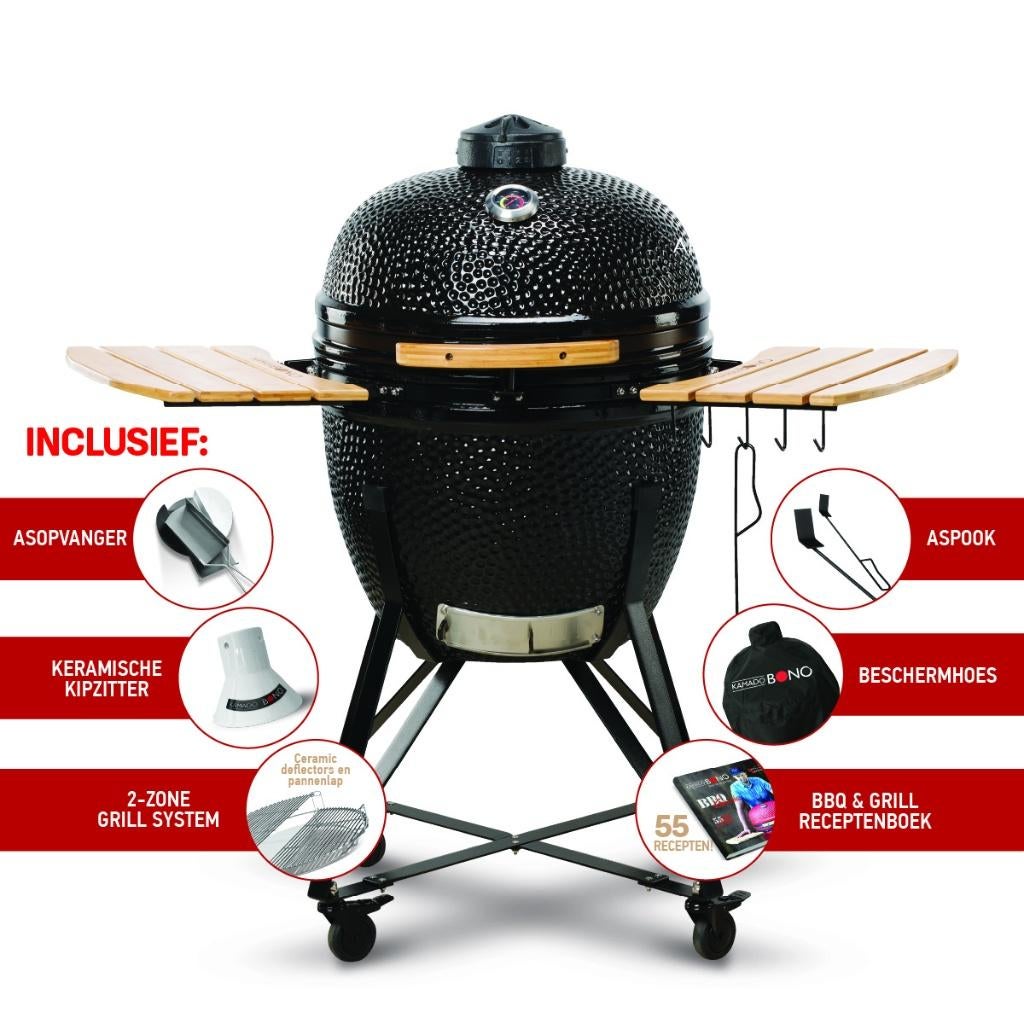Kamado Bono – super complete 23” kamado voor slechts € 999,-, Tuin en Terras, Houtskoolbarbecues, KamadoBono, Met accessoires