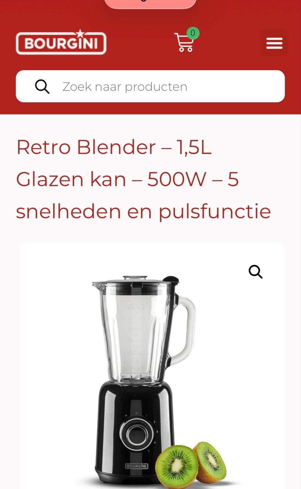 Nieuw! In doos BOURGINI Retro Blender - 1,5L - 500W, Snijmachine, Ophalen of Verzenden, Nieuw