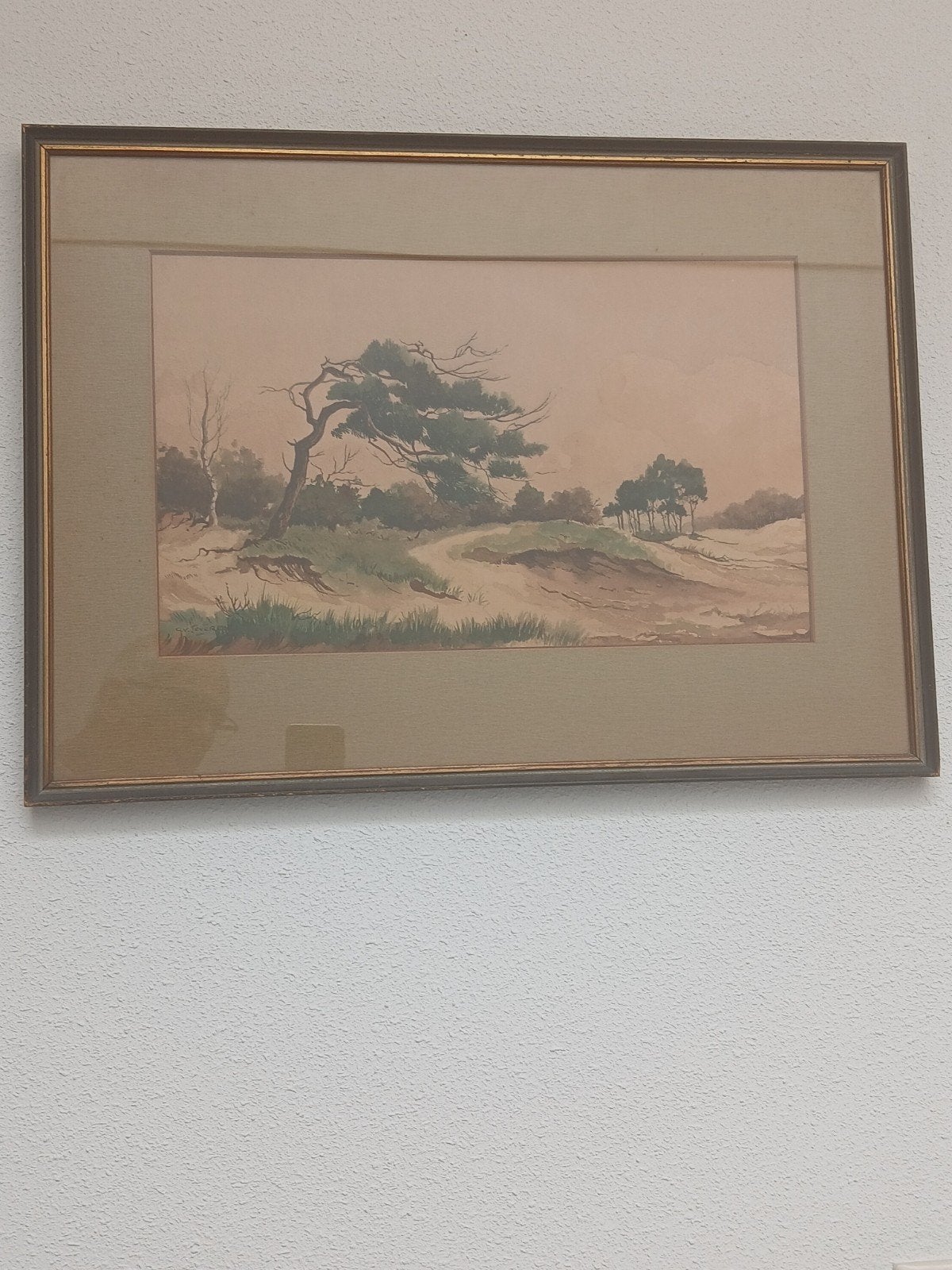 Aquarel van Gerrit van Jeveren - Duinlandschap met bomen, Ophalen, Realistisch, Landschap, Gesigneerd