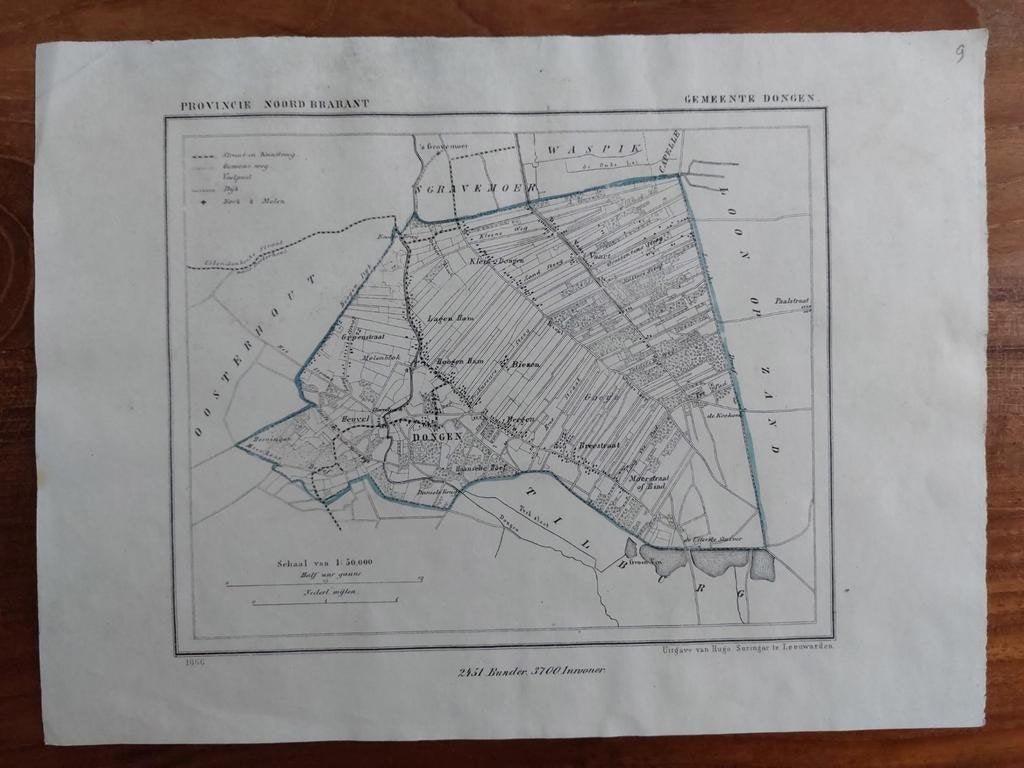 9 / Gemeente Dongen Noord Brabant Litho uit 1866 J. Kuyper, Ophalen of Verzenden