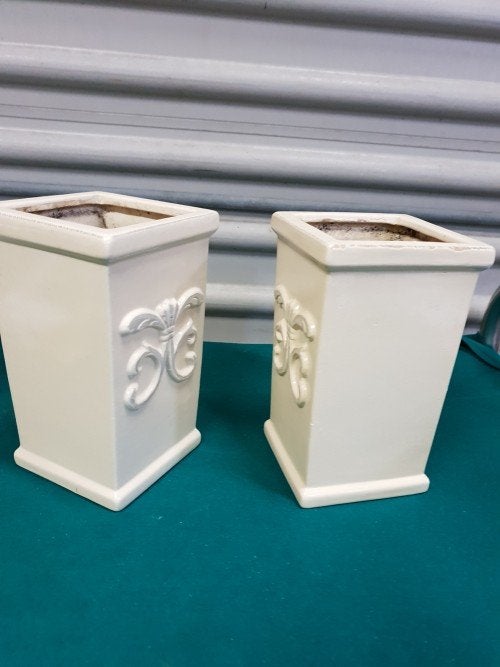 Bloempotten van aardewerk, wit, vierkant, met afbeelding, 2, Ophalen of Verzenden, 'T Olde Gre-j, Info@toldegrej.nl, Endepoelstraat 20f Didam