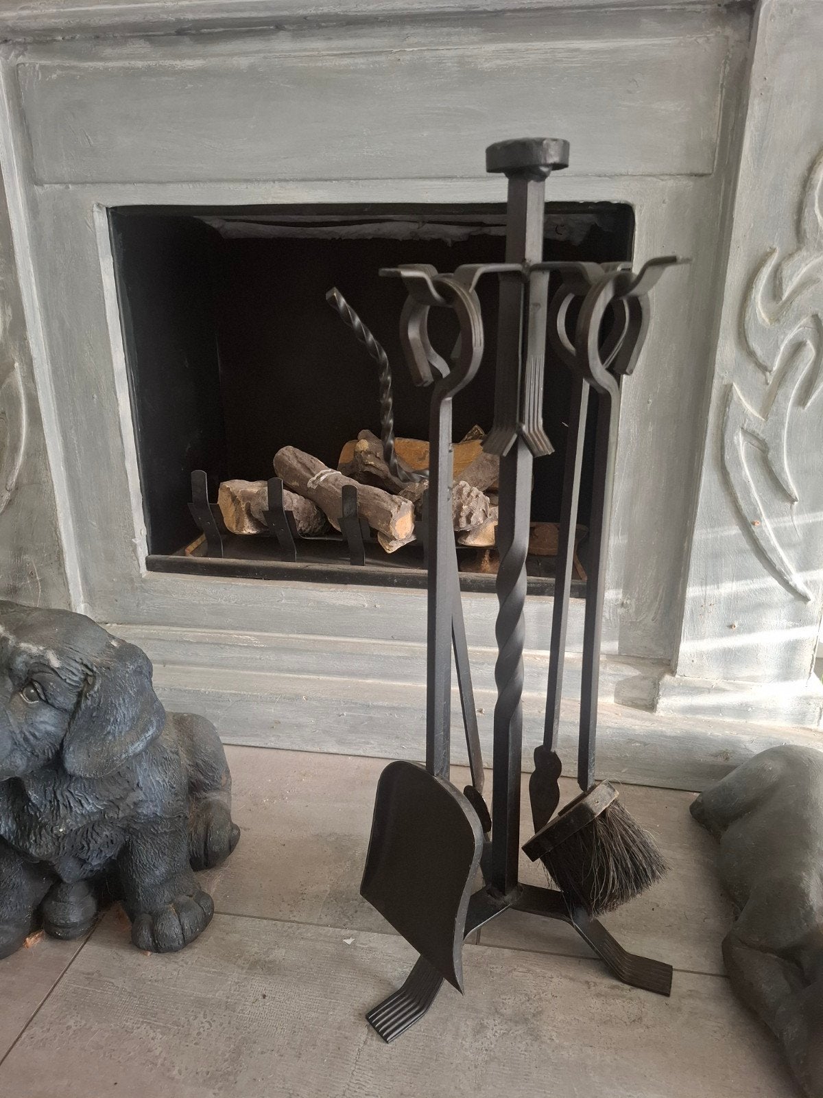 te koop mooi 4 delig openhaard set., Ophalen, Vrijstaande haard, Houthaard