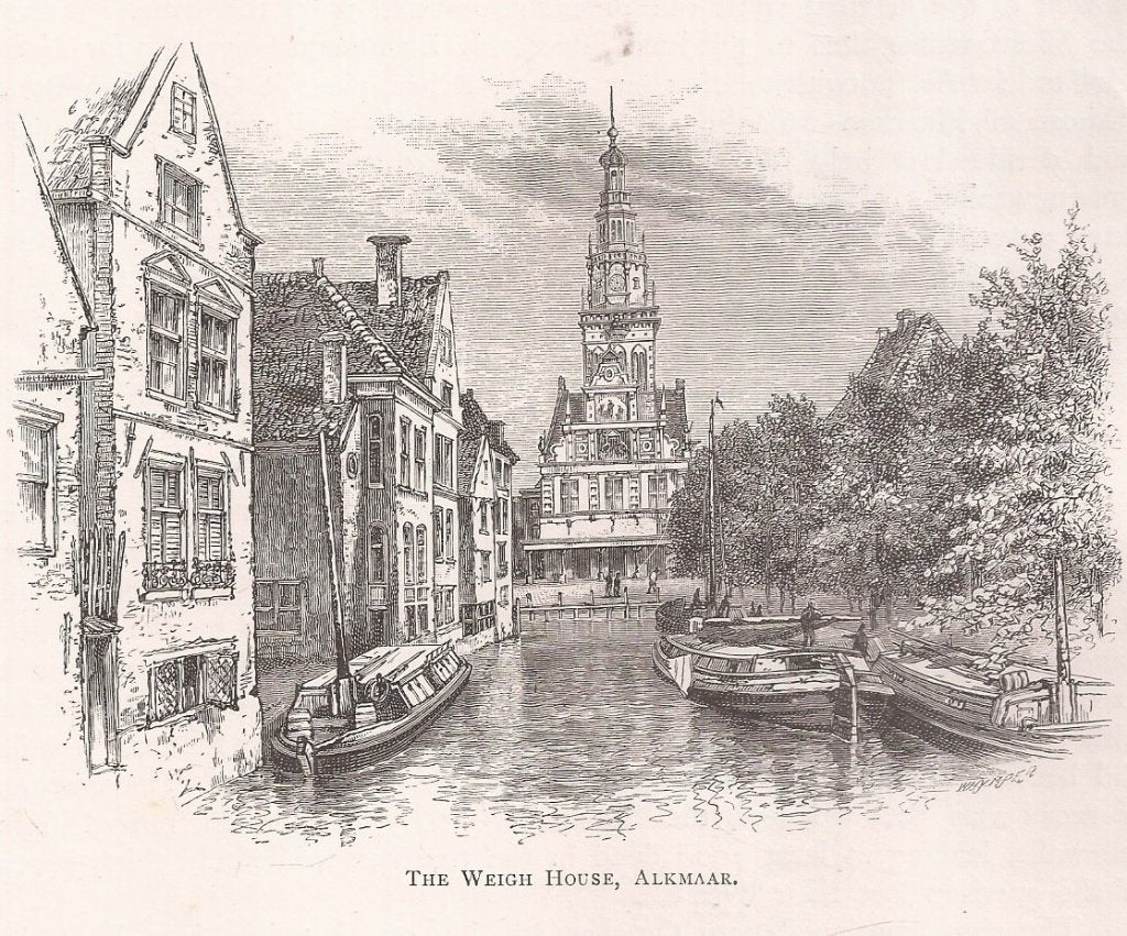 Alkmaar The Weigh House De Waag Houtgravure 1887, Antiek en Kunst, 1800 - 1899, Stadsgezicht, Ophalen of Verzenden, Gravure