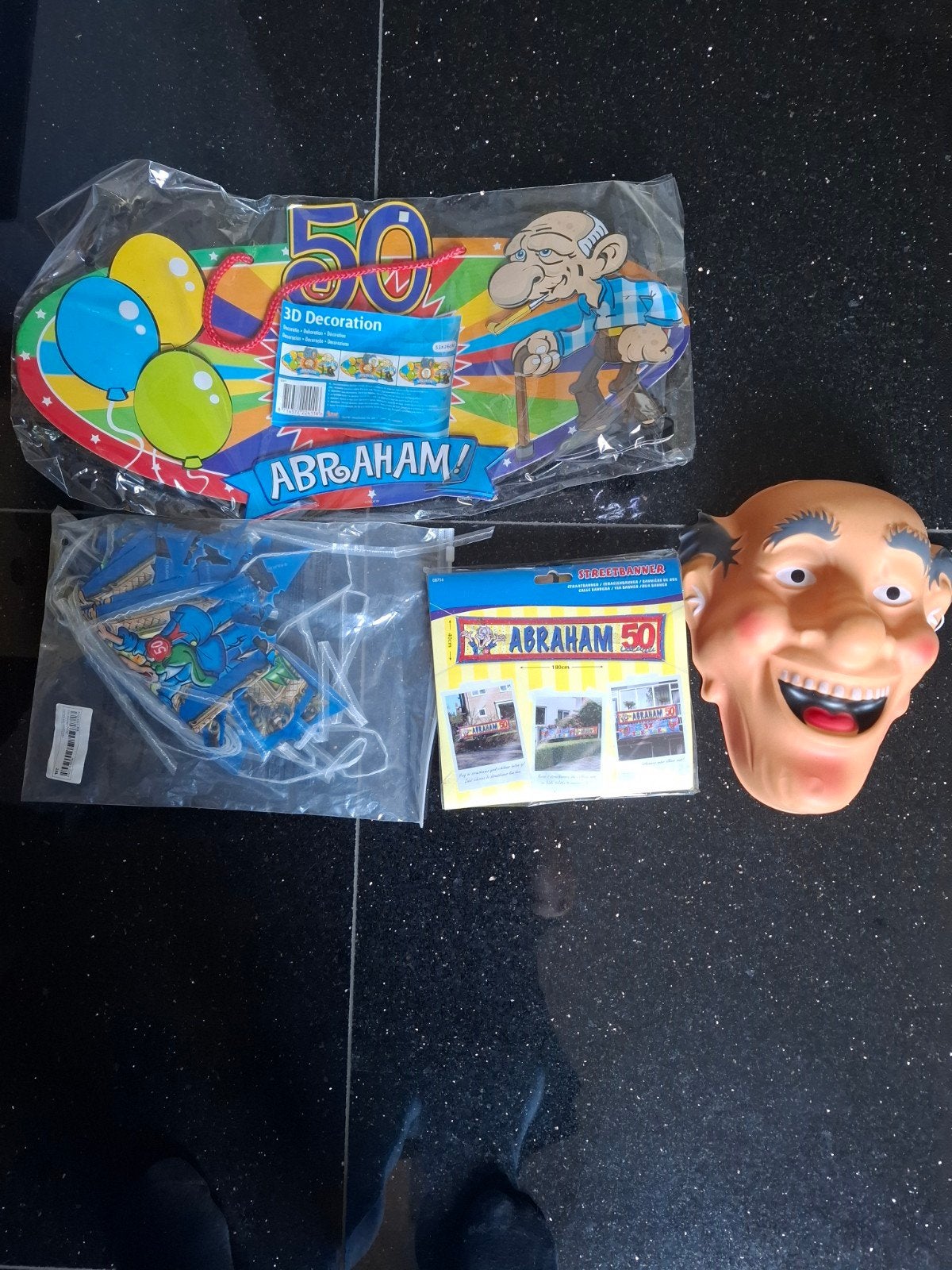 Abraham 50 jaar feestpakket: banner, decoratie, masker, Ophalen, Nieuw, Feestartikel, Abraham of Sarah