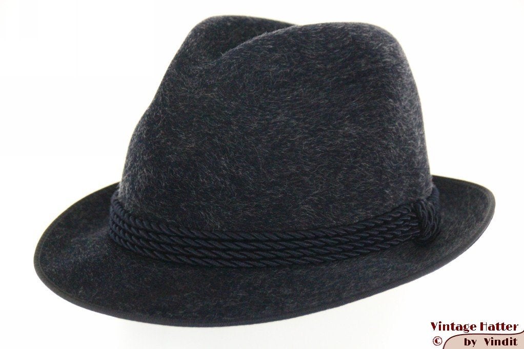 Vintage Gleufhoed Wegener donker blauw haarvilt 56,5, Wegener, Hoed, Ophalen of Verzenden, 57 cm (M, 7⅛ inch) of minder