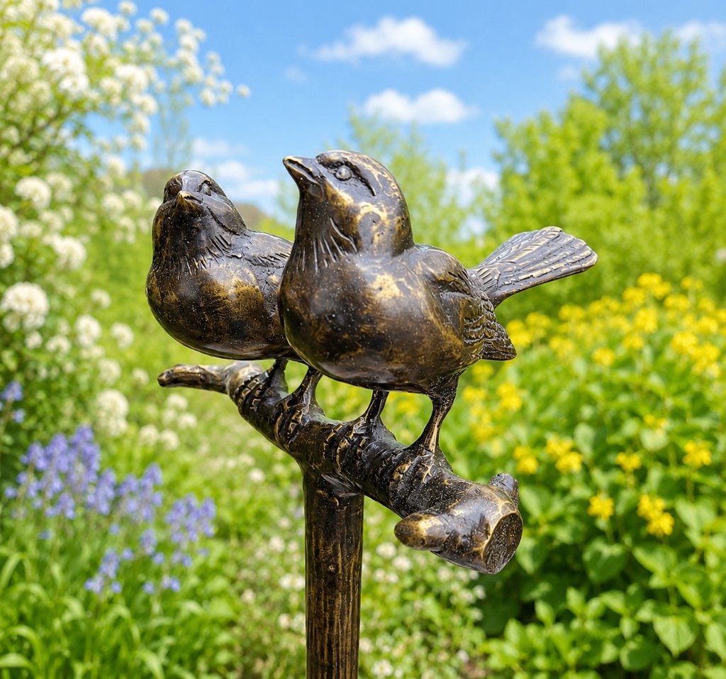 2 VOGELS OP TAK / mussen/ TUINSTEKER / BRONS, Tuin en Terras, Tuinstekers, Nieuw, Ophalen of Verzenden