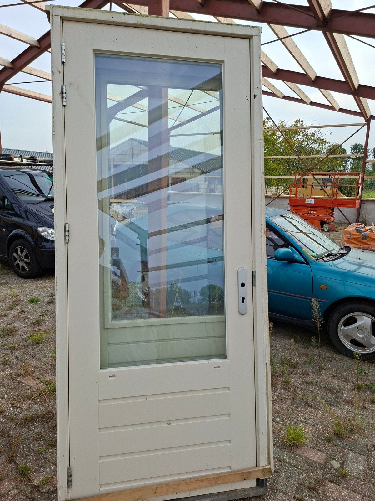 Gebruikte Buitendeur met Glas - Crème Wit, Doe-het-zelf en Verbouw, Ophalen, Gebruikt, 80 tot 100 cm, 215 cm of meer