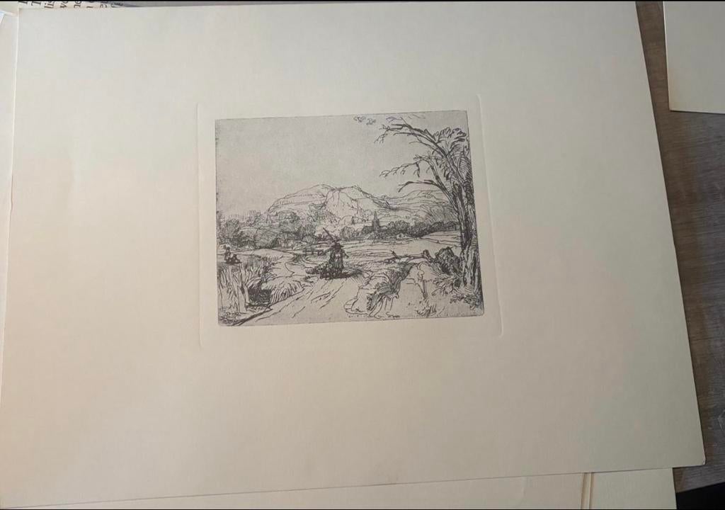 Rembrandt ets: Landschap met schaapherder en hond (facsimile, Ophalen of Verzenden, Landschap, Ets, 1600 - 1699