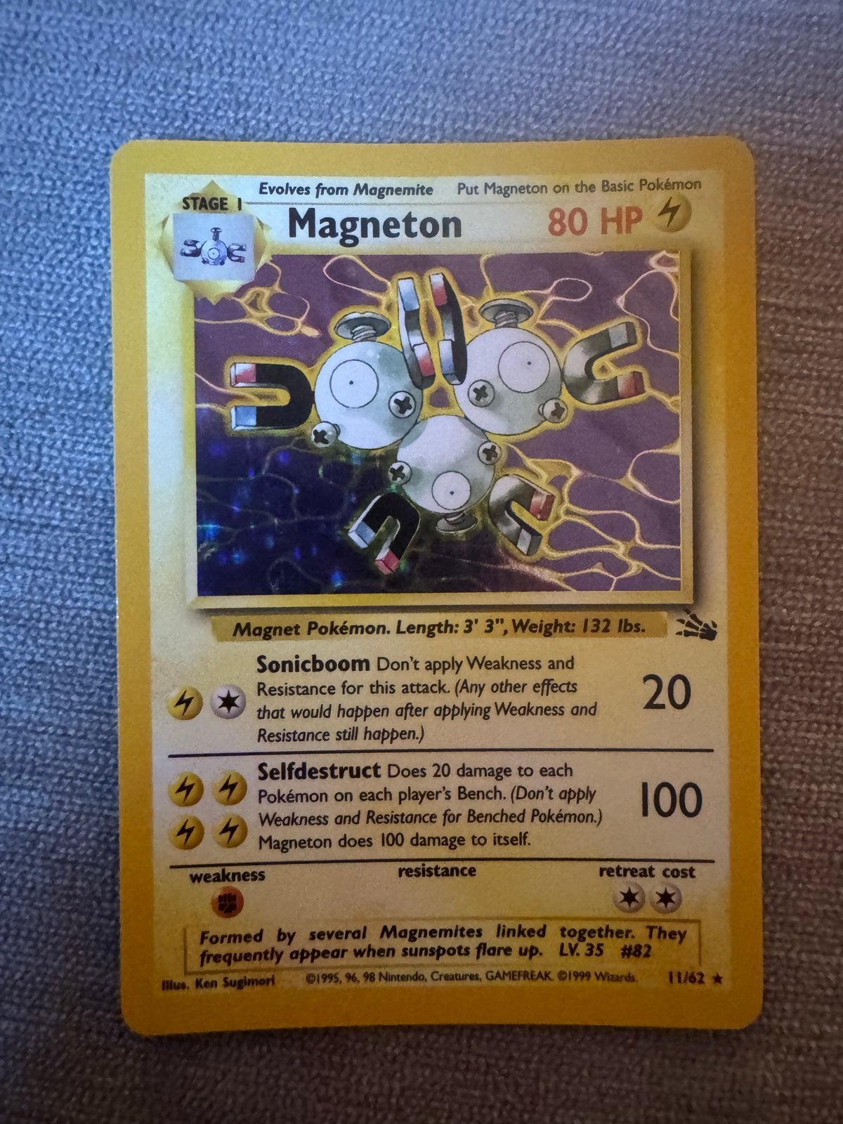 Magneton Pokémon kaart 11/62 Holo Fossil Set, Ophalen of Verzenden, Losse kaart, Foil