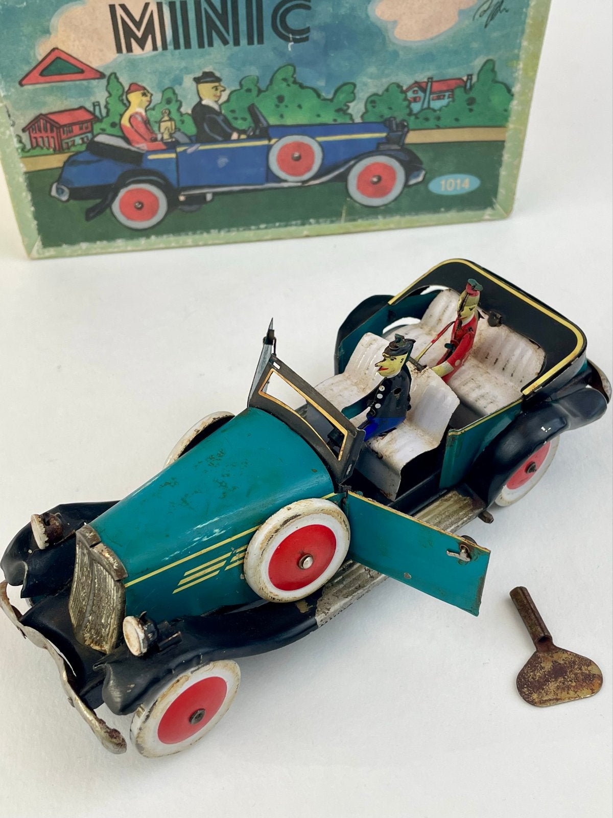 Vintage Minic blikken auto met opwindmechanisme en doos, Ophalen of Verzenden, Gebruikt