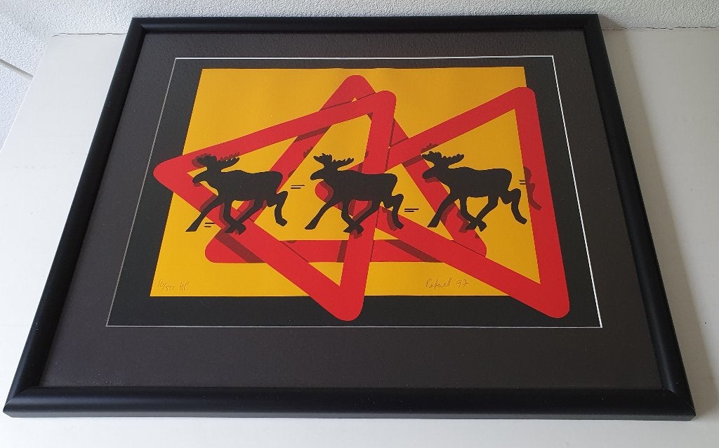 Zeefdruk met elanden - Beperkte oplage - Gesigneerd, Antiek en Kunst, Zeefdruk, Ophalen of Verzenden, Dieren en Natuur, Gelimiteerde oplage