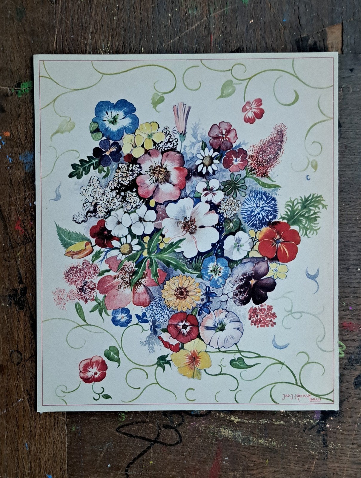 Vintage Prent, Verkade album 'de bloemen uit onze tuin' 1926, Natuur, Gebruikt, Ophalen of Verzenden, Voor 1940