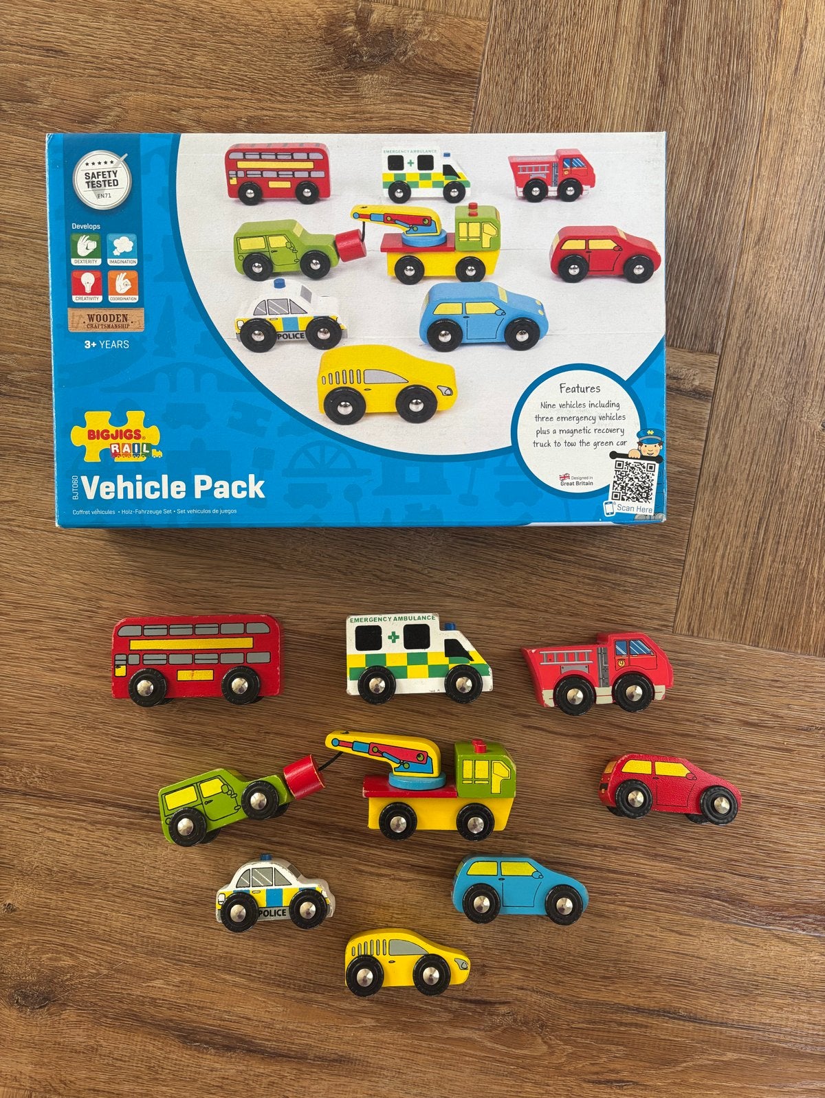 Bigjigs Rail Houten Voertuigen Pakket - 9 voertuigen, Ophalen, Gebruikt