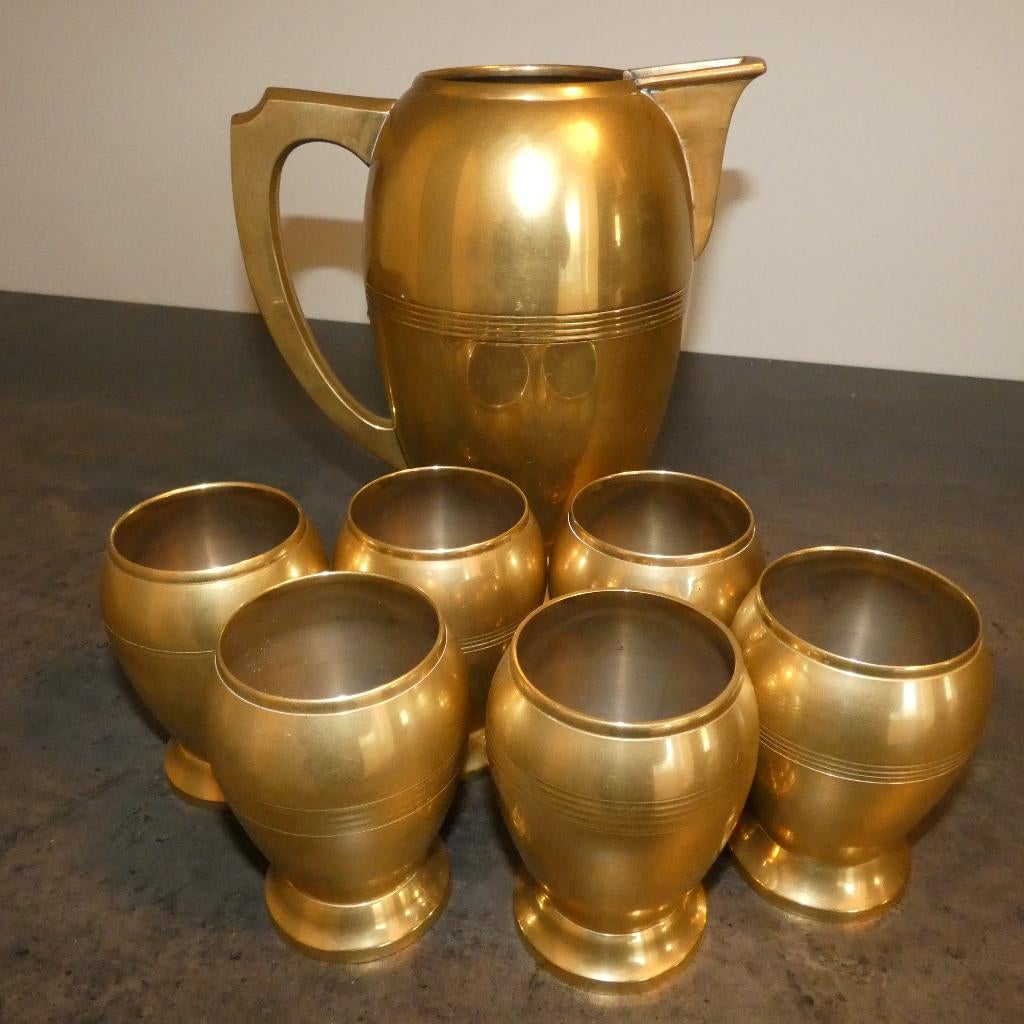 Art Deco - MESSING kan met 6 bekers [1642], Ophalen
