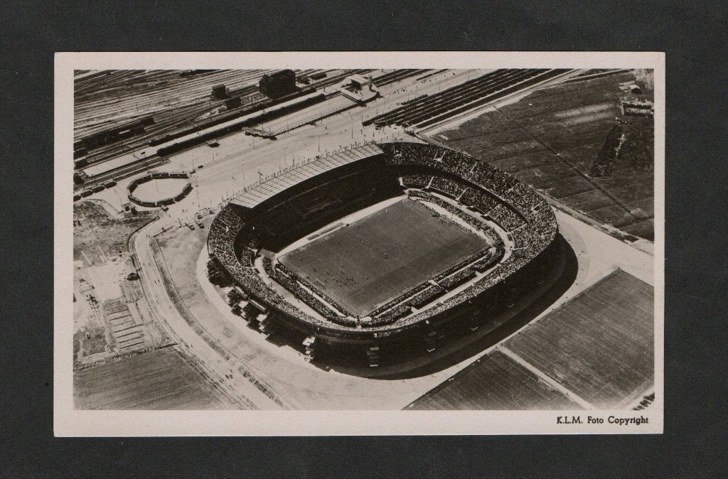Rotterdam Feyenoord Stadion Voetbal Luchtfoto., Ophalen of Verzenden, 1940 tot 1960, Ongelopen, Zuid-Holland