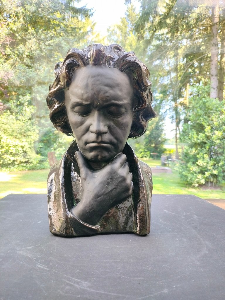 Buste Ludwig von Beethoven. Blinkend & mat geschilderd. 35cm, Art deco, Gips, Ophalen of Verzenden, Europa