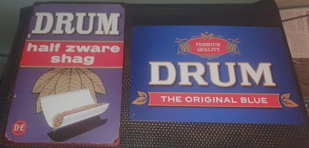  2  Metalen Reclameborden – DRUM Shag, Ophalen of Verzenden, Nieuw