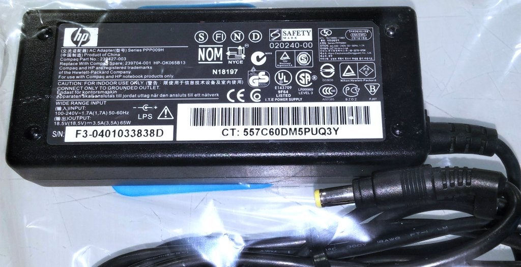 HP Compaq 18.5V 3.5A 65W Adapter 239427-001 4.8x1.7 oplader, Ophalen of Verzenden, Zo goed als nieuw, Hewlett Packard HP