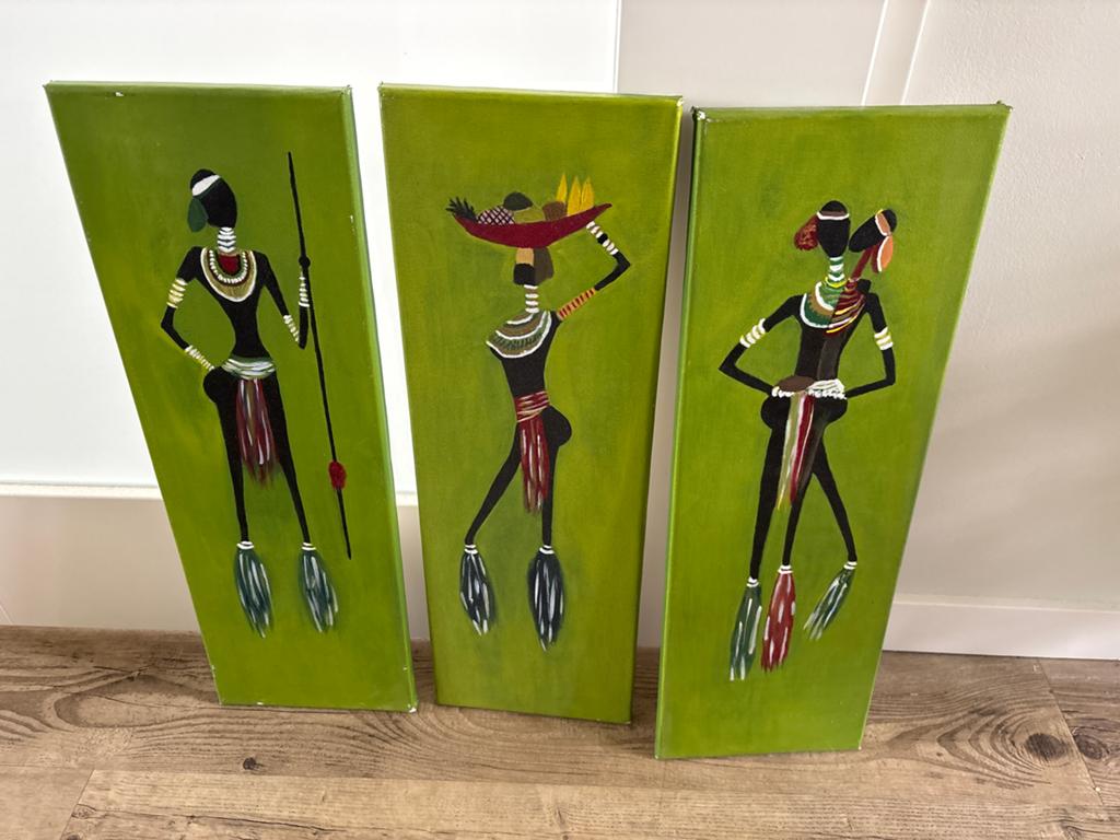 Set van 3 Afrikaanse kunst schilderijen, Ophalen