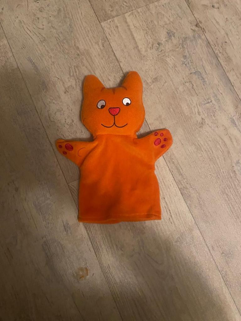 Oranje dikkie dik handpop - Leuk voor kinderen!, Ophalen of Verzenden, Zo goed als nieuw, Oranje, Kat