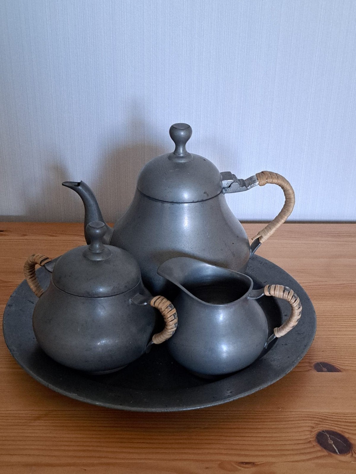 Antiek tinnen theeservies met dienblad, Antiek en Kunst, Ophalen of Verzenden